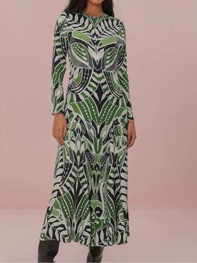 Farm Rio Black Green Lace Nature Midi Dress Small